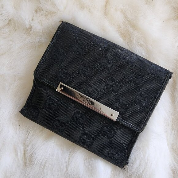 GUCCI Womens Black Canvas Guccisima Wallet Monogram GG Bi Fold Card Holder - Picture 1 of 10